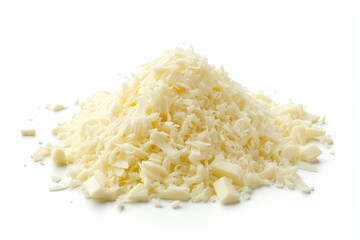 Grated mozzarella cheese isolated on white background