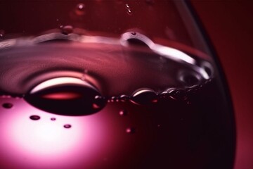 Closeup glass burgundy red gradient background with liquid. Generative AI