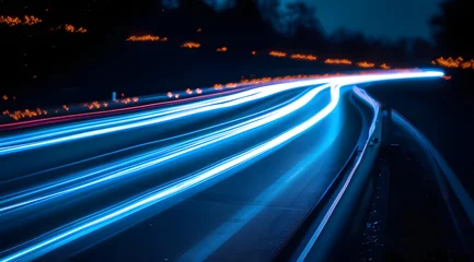 Fotobehang Snelweg bij nacht blue car lights at night. long exposure