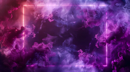 Obraz na płótnie Canvas an empty textbox background with magical purple smoke corners on a dark glowing background