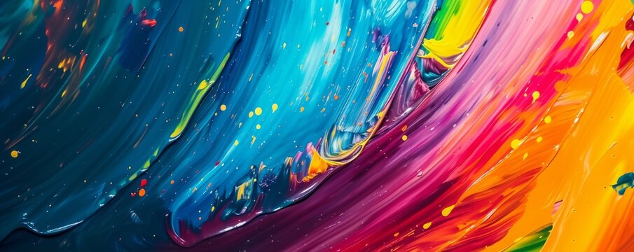 Strokes of multi-colored paint wide background.