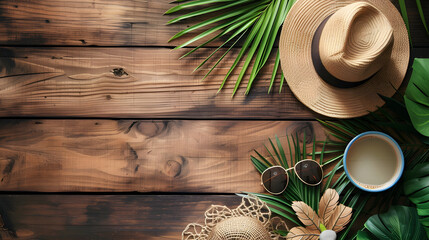 Fototapeta na wymiar a summervibe wooden background for travel