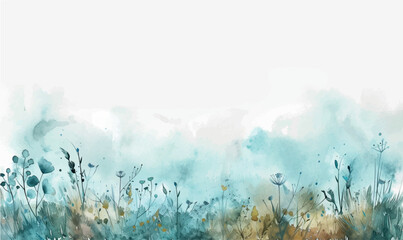 watercolor abstract nature background, grass and leaves