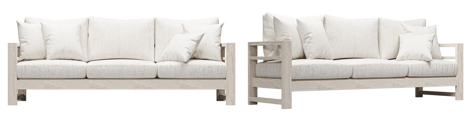 Outdoor wood white sofa set isolated on white background. FUrniture collection.