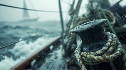 sailboat in the storm, with the winch in detail