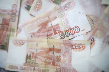 A Russian banknote value of 5000 rubles. The concept of finance, investment, savings and cash....