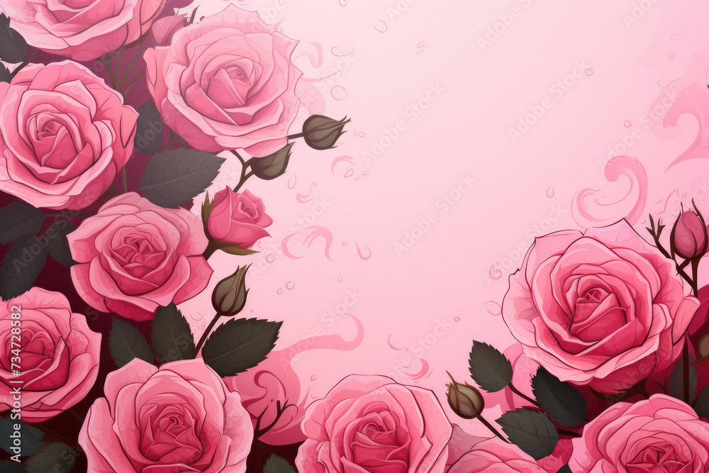 Wall mural Bunch of pink roses on pink background. Perfect for adding touch of elegance to any project