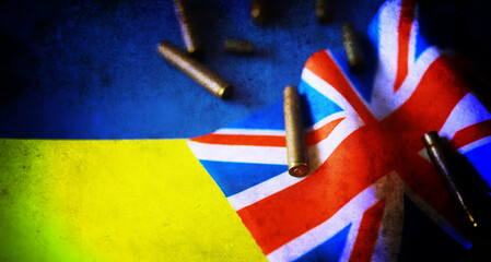 Help of Great Britain to Ukraine in the military conflict. British and Ukrainian flags. Western support for the Kyiv authorities.