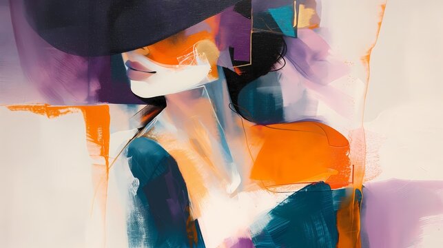 Abstract Artistic Representation of a Fashionable Woman in Vibrant Colors