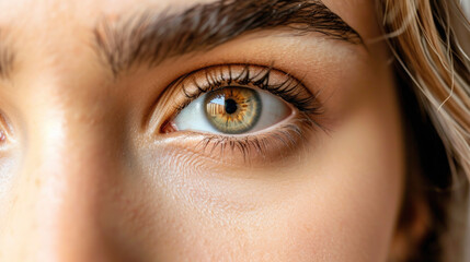 Close up of woman's eye with long eyelashes. Suitable for beauty and cosmetics-related designs
