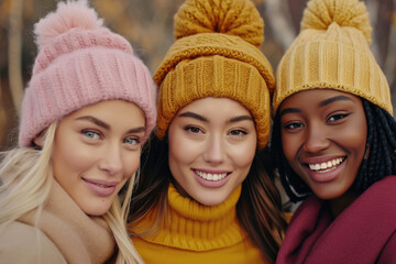 Obraz premium Three women standing next to each other. Suitable for diverse group concepts