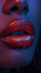 Radiant Red Glitter Lipstick on Bold Lips Close-Up