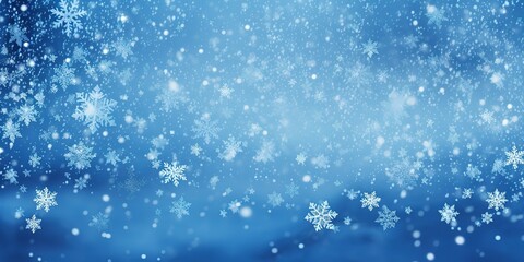 snowflakes and ice crystals isolated on blue sky, panoramic winter background