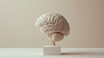 Side View of Brain on Neutral Background. Copy Space