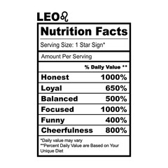 Leo Zodiac Nutrition Facts SVG Funny humor Horoscope