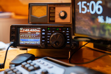 Modern HF radio transceiver with waterfall scope for communicating on amateur radio and emergency situations