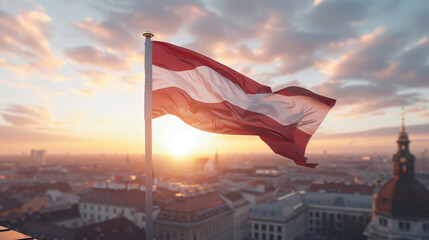 Austrian flag gracefully swaying in the wind
