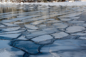 Ice on lake broken in to pieces