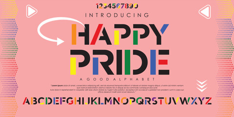 Modern Happy Pride Abstract digital alphabet font. Minimal technology typography, Creative urban sports fashion futuristic font, and numbers. vector illustration EPS 10
