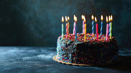 Delicious birthday cake with lit candles, perfect for celebrating special occasions