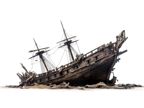 a shipwrecked in the sand