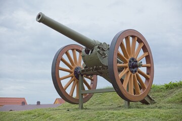 Closeup of old cannon de Bange de 90 mm (Mle 1877)  from WW2.