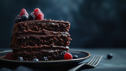 Tempting chocolate cake with cherries on top