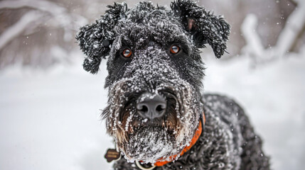 Close-up view of dog in snow. Perfect for winter-themed designs or pet-related projects