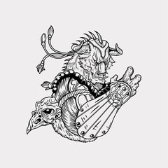 Minotaur bull artwork vector illustration and t-shirt design