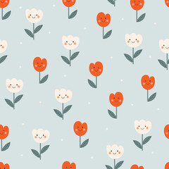 Seamless pattern with flowers. Vector illustrations - 734739745