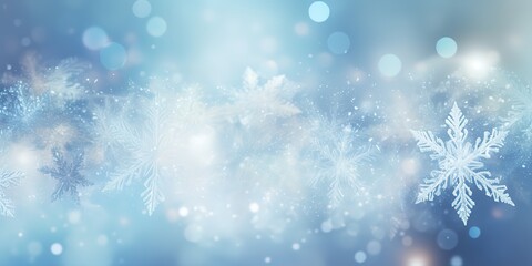 Fototapeta na wymiar snowflakes and ice crystals isolated on blue sky, panoramic winter background