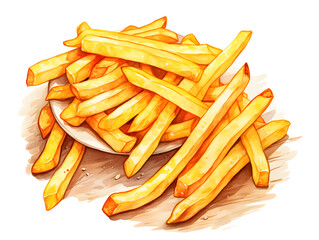 Watercolor illustration of French fries isolated on white background 