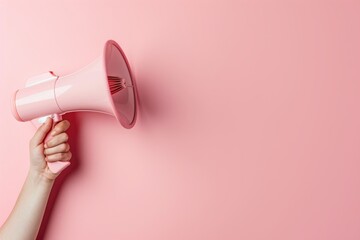 vibrant pink megaphone is being held aloft, creating a striking contrast against a similarly hued background - obrazy, fototapety, plakaty
