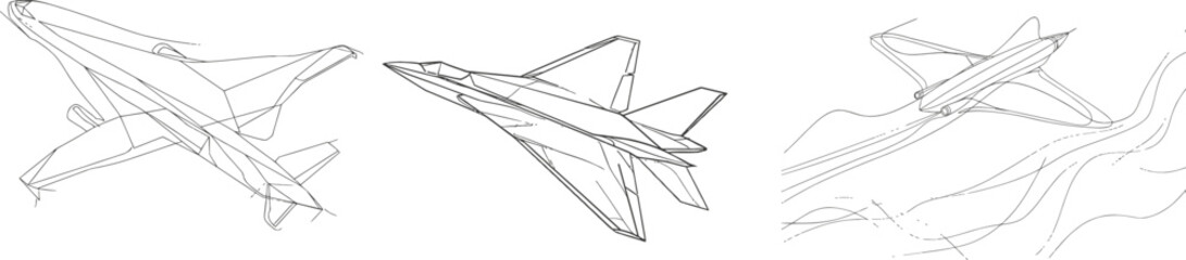 Continuous one line drawing of isolated vector object paper airplane is flying - obrazy, fototapety, plakaty