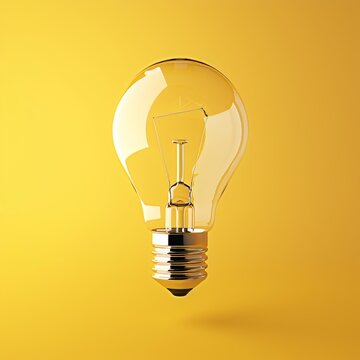 Generative AI image of light bulb floating on yellow background