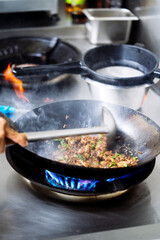 Wok cooking fried rice