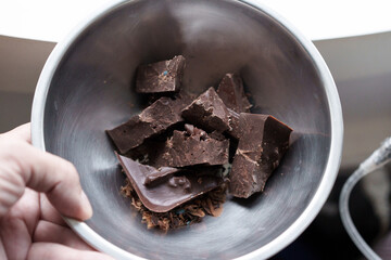 Chocolate in a metal bowl