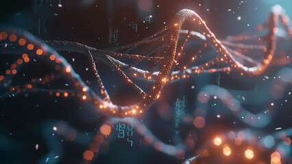 Digital Life Code: Holographic DNA Double Helix - obrazy, fototapety, plakaty