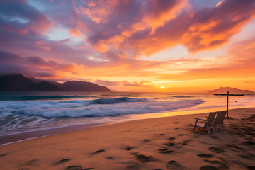 Vibrant Sunset on a Serene and Uncrowded Tropical Paradise Beach - The Ultimate Vacation Destination