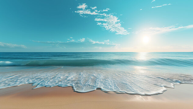 Tropical beach landscape, turquoise sea summer with gentle ocean waves.
