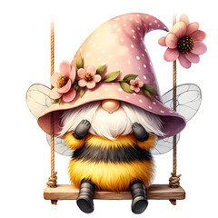 cute bee gnome with honey watercolor