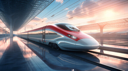 Digital high speed railway bullet train - obrazy, fototapety, plakaty