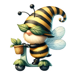 cute bee gnome with honey watercolor