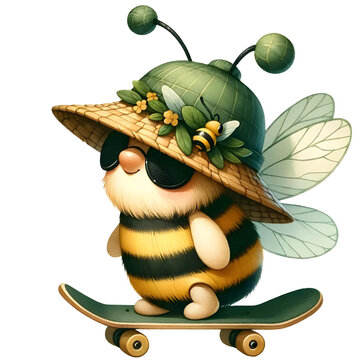 bee wearing hat skateboarding clip art preview