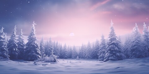 Fototapeta na wymiar festive winter season with piles of snow and snowy fir trees for a festive Christmas background
