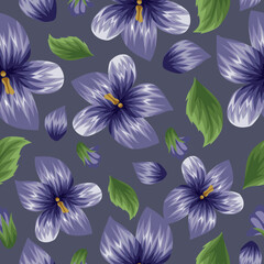 seamless, floral pattern with buds of purple wildflowers on a pastel purple background, template for packaging, holiday cards or textiles