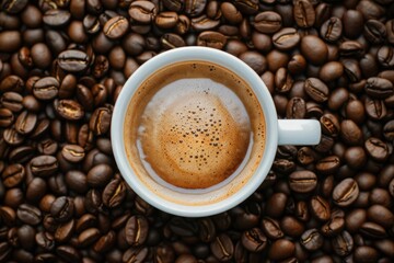 Fototapeta premium love to drink coffee to increase energy coffee cup background. Top view, flat lay