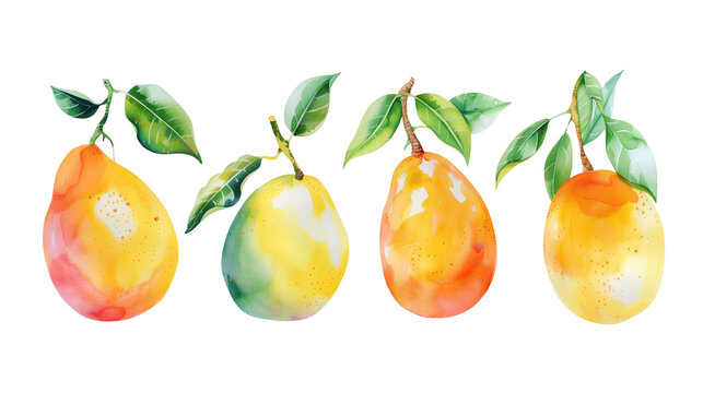 Set of watercolor painted mongo on a transparent background. Clipart PNG.