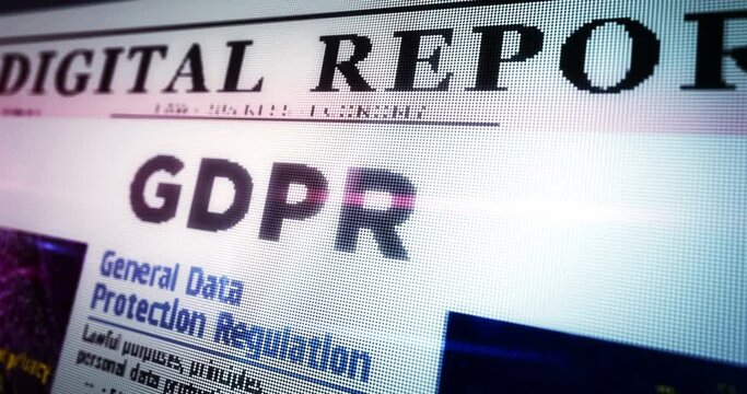 GDPR general data protection regulation daily newspaper reading on mobile tablet computer screen. Touch screen with headlines news abstract concept 3d.