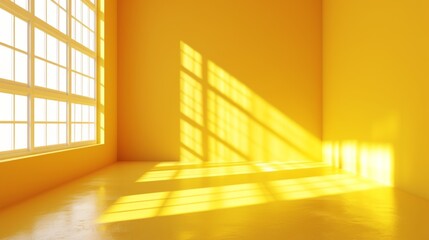 Empty space in yellow color. Studio room with window